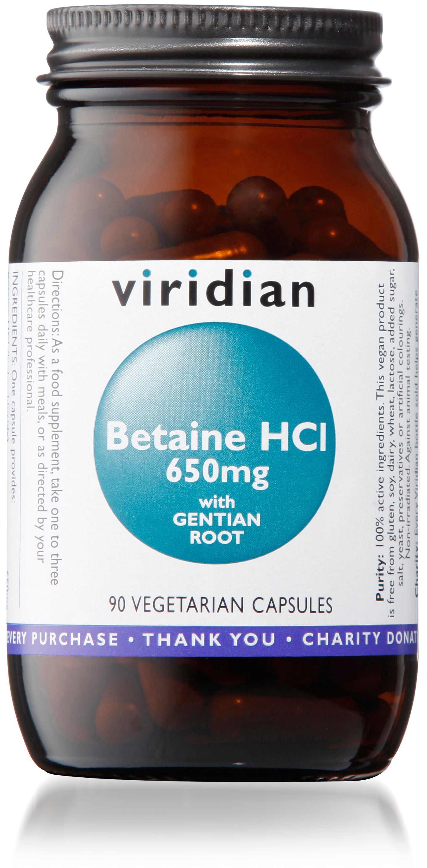 Betaine HCl 650mg with Gentian Veg Caps